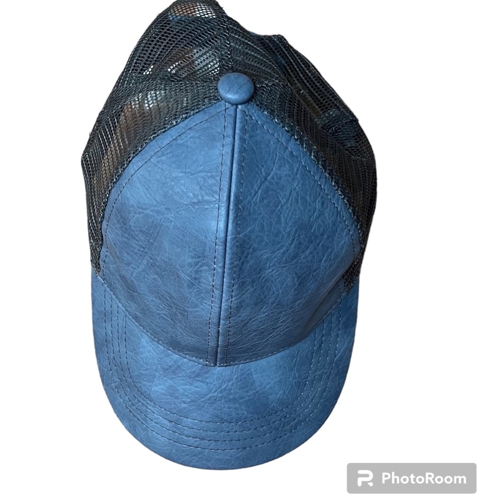 C.C. Blue Leatherette Trucker Mesh Vented Back Adjustable Baseball Hat Cap